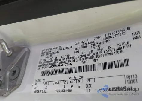 2018 Ford Escape Se из США, поврежденный, VIN 1FMCU9GD1JUA17586